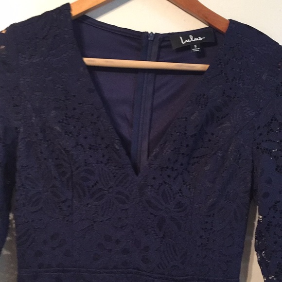 Lulu’s Navy Lace Ruffle Midi Dress - Picture 3 of 12